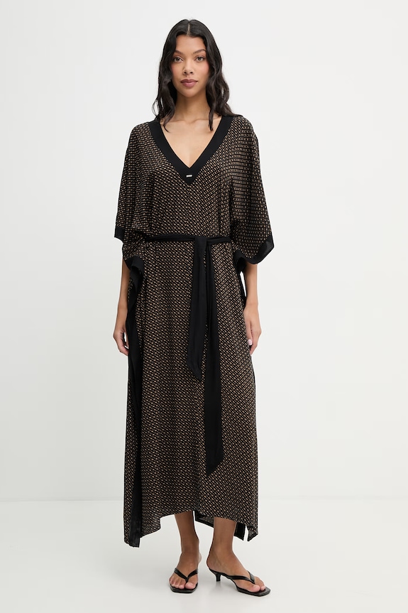 BOSS rochie de plajă pentru femei Monogram_Kaftan negru 50561263