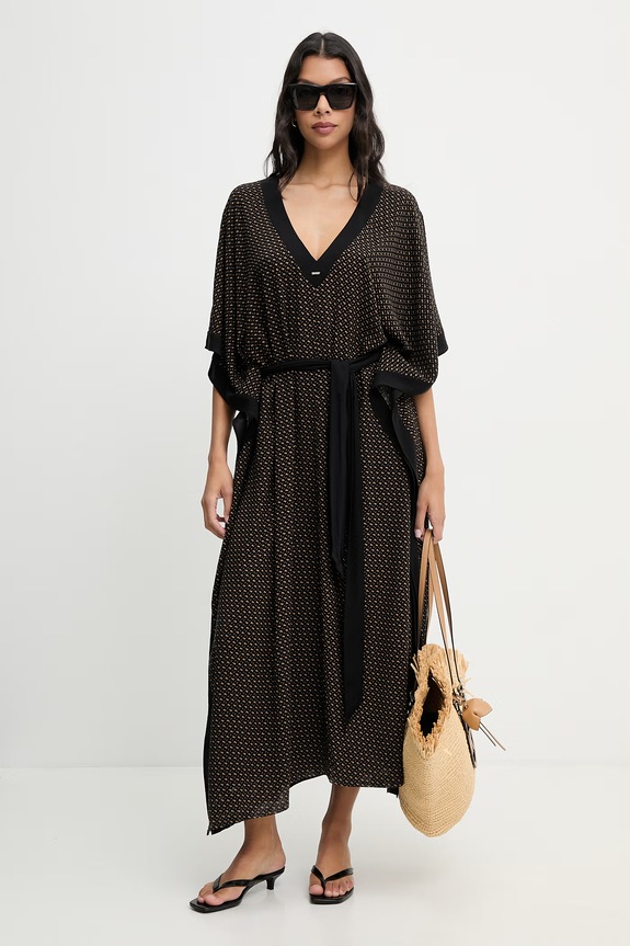 BOSS rochie de plajă pentru femei Monogram_Kaftan 50561263 negru SS26