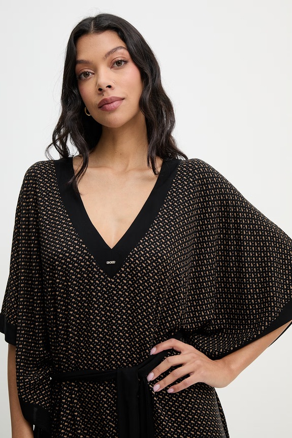 BOSS rochie de plajă pentru femei Monogram_Kaftan negru 50561263