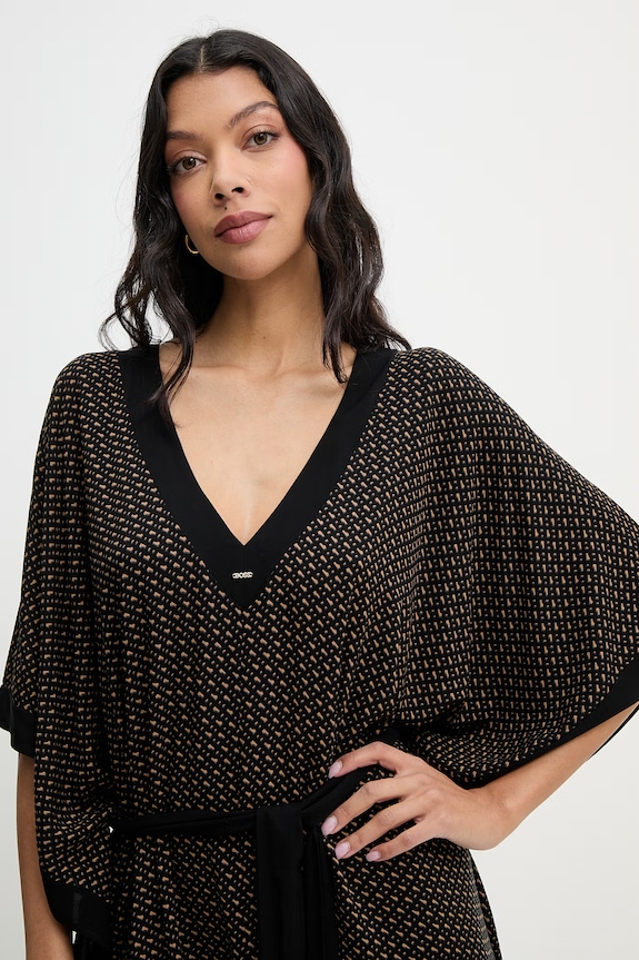 BOSS rochie de plajă pentru femei Monogram_Kaftan negru 50561263