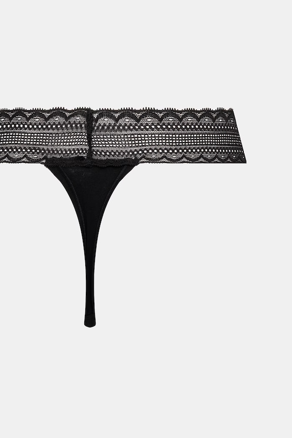 Îmbrăcăminte HUGO chiloți tanga pentru femei, din bumbac cu elastan TRIPLET LACE STRING pachet de 3 50557221 negru
