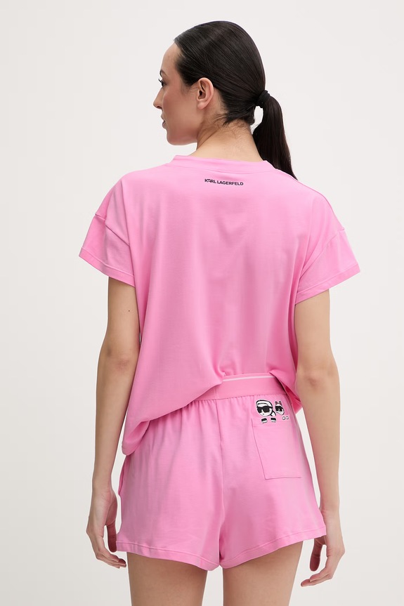 Karl Lagerfeld piżama damska bawełniana z elastanem IKON B2W45005 różowy SS26
