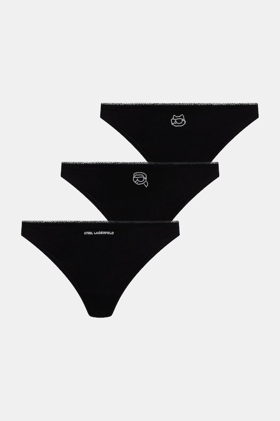 Karl Lagerfeld tanga femei din bumbac IKON pachet de 3 negru B2W47013