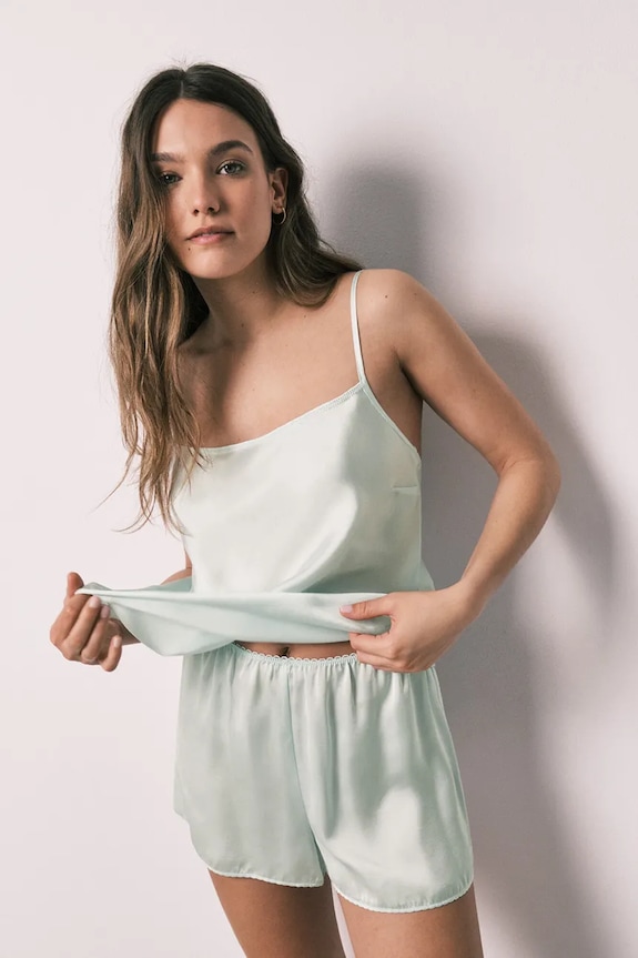 Women'secret pijama din două piese pentru femei verde 2543708