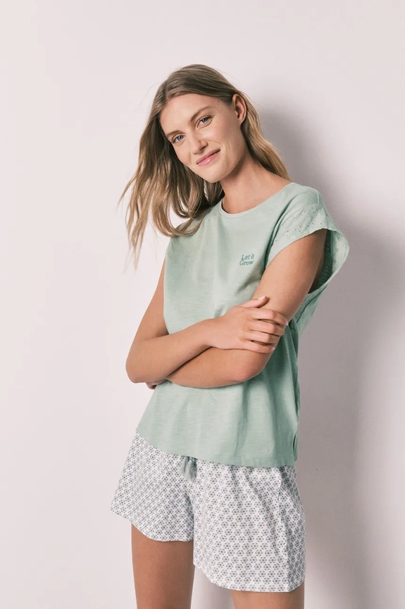women'secret pijama din două piese pentru femei, din bumbac verde 3593024