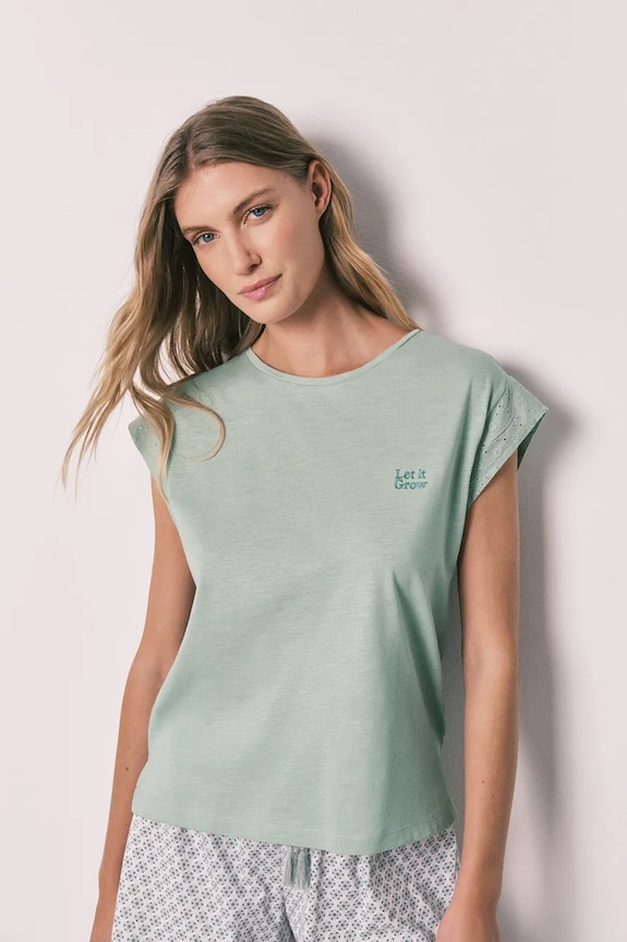 women'secret pijama din două piese pentru femei, din bumbac verde 3593024
