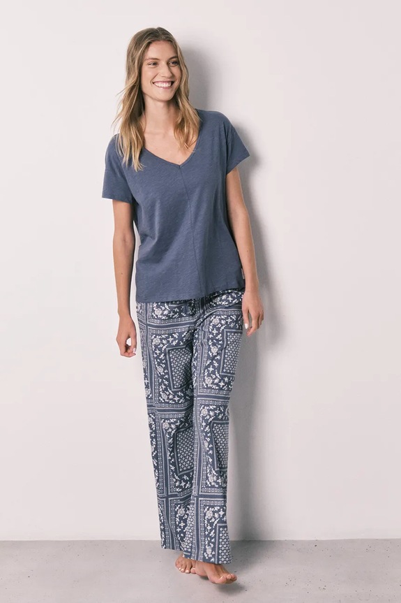 women'secret pijama din două piese pentru femei, din bumbac albastru 3593025