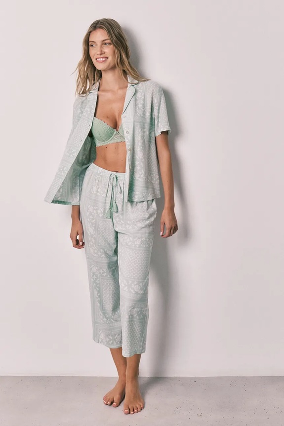 women'secret pijama din două piese pentru femei, din vâscoză verde 3593043