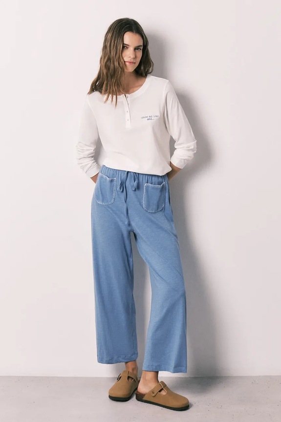 women'secret pyžamové nohavice dámske bavlnené 3703234 modrá SS26