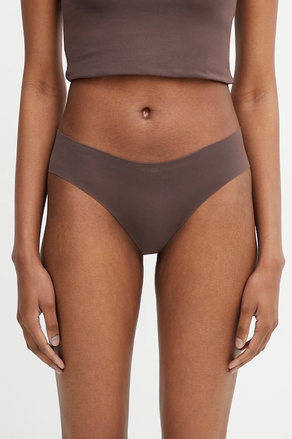 MM6 Maison Margiela Chiloți full brief pentru femei cu bumbac maro MKLL10040
