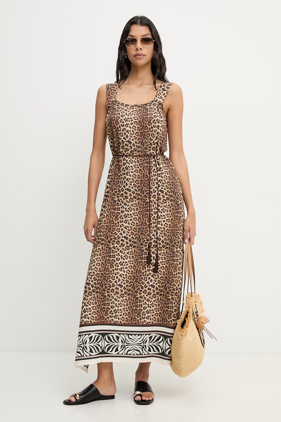 Liu Jo rochie de vară cu vâscoză VA6049.TS123 maro SS26