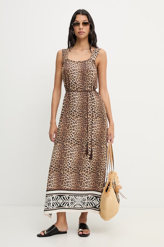 Liu Jo rochie de vară cu vâscoză VA6049.TS123 maro SS26