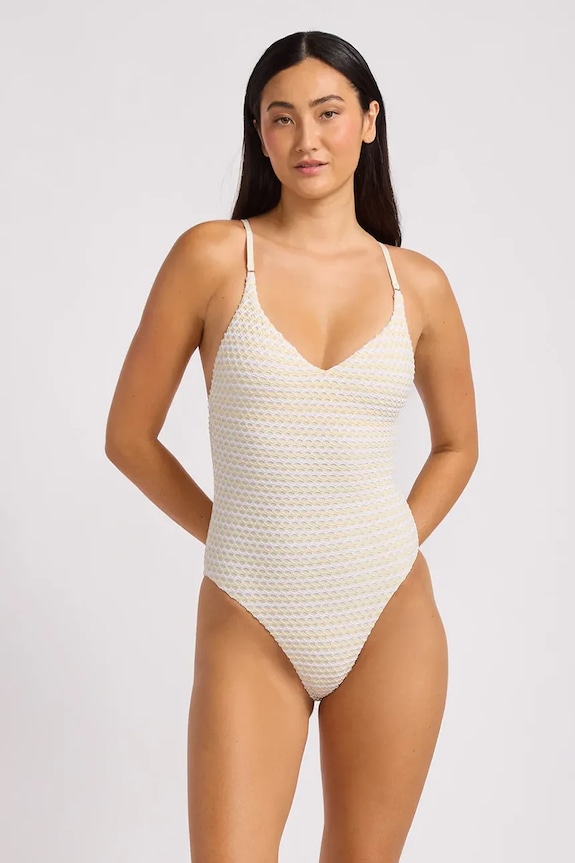 Seafolly jednodielne plavky dámske V Neck béžová 11071.102