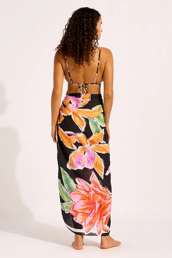 Seafolly spódnica plażowa damska Hothouse Floral Sarong 55627.SG czarny SS26