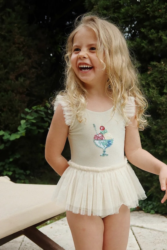 Konges Sløjd egyrészes gyerek fürdőruha AMANDINE SWIMSUIT melltartó merevítő nélkül bézs KS104633.PPY2