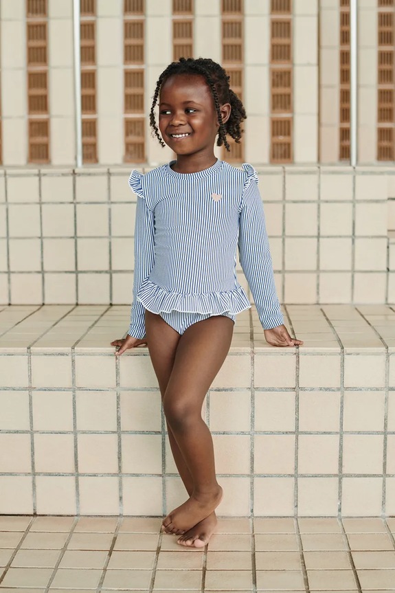 Liewood gyerek hosszú ujjú fürdőruha Sille Seersucker Swimsuit kék LW19637.PPY2