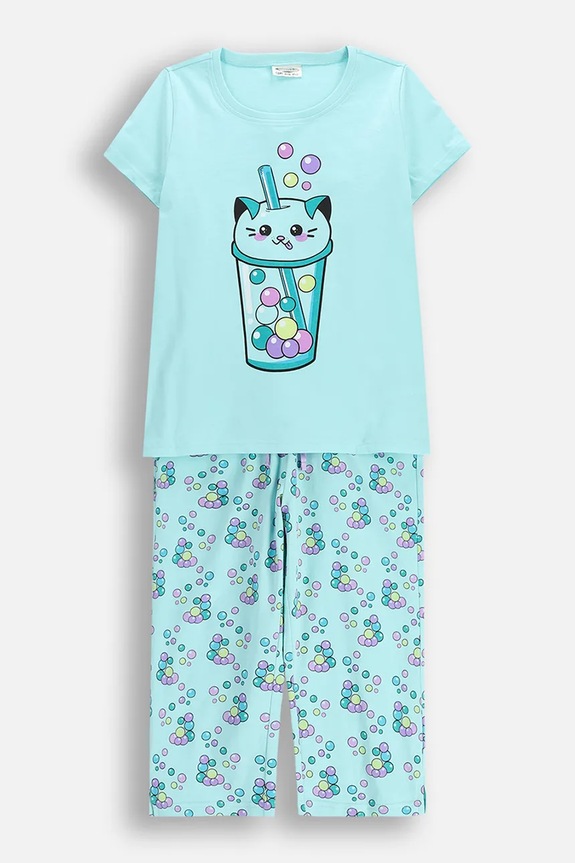 Dječja pamučna pidžama Coccodrillo print tirkizna WC6448209PJS