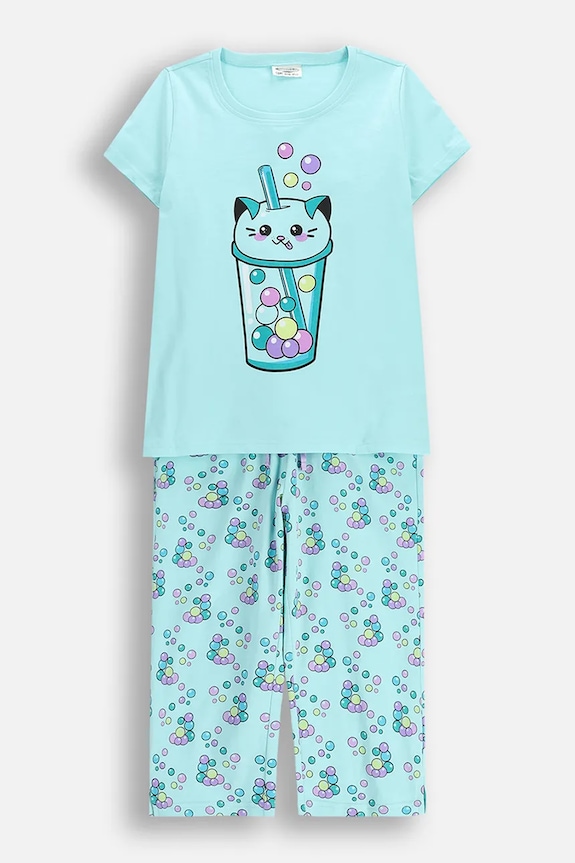 Dječja pamučna pidžama Coccodrillo print tirkizna WC6448209PJS