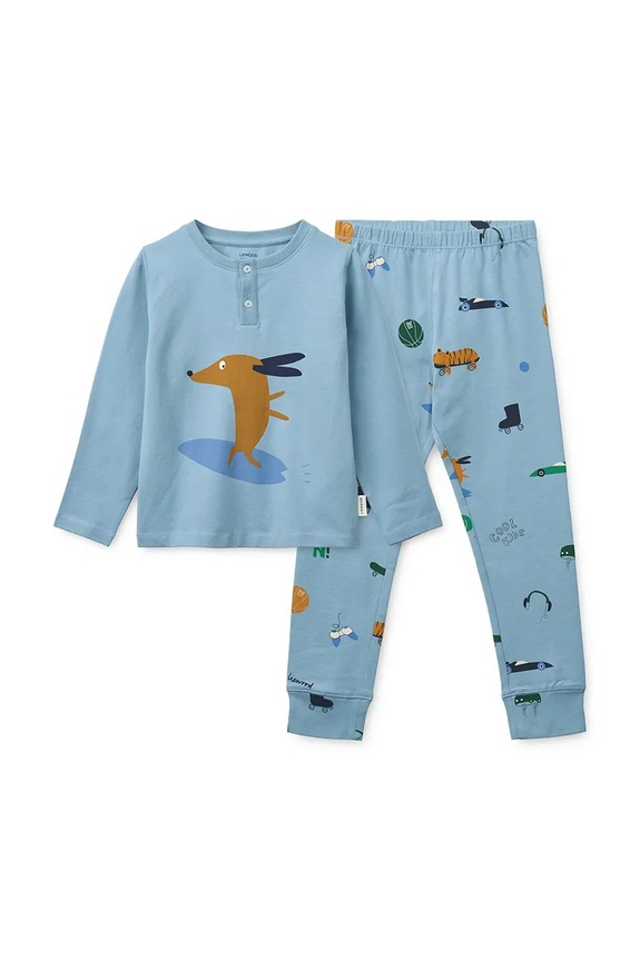 Otroška pižama Liewood Wilhelm Printed Pyjamas Set Prijazno od planeta modra LW20674.PPY2