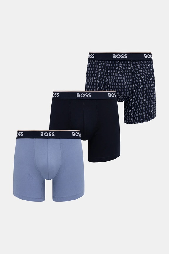 BOSS bokserki męskie z bawełną BoxerBr 3P Power Des 3-pack wzorzyste niebieski 50554438