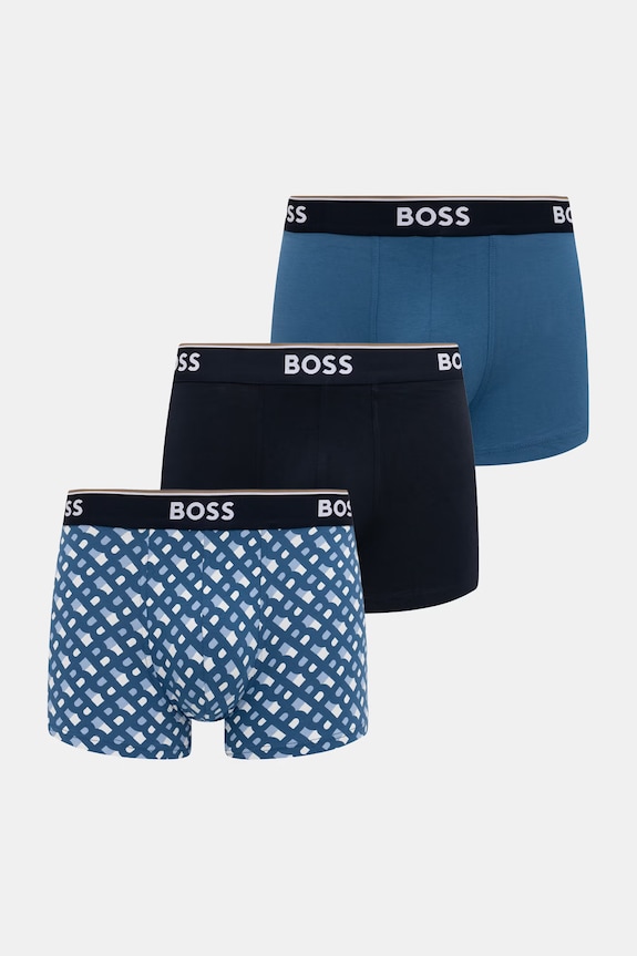 BOSS bokserki męskie bawełniane z elastanem Trunk 3P Power Desig 3-pack niebieski 50554443