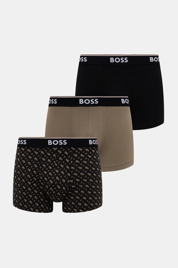 BOSS bokserki męskie bawełniane z elastanem Trunk 3P Power Desig 3-pack wzorzyste czarny 50554443