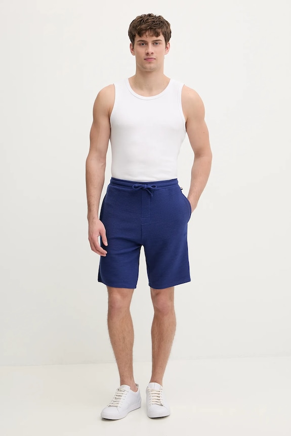 BOSS šortky lounge pánske Rib Shorts 50527391 modrá SS26