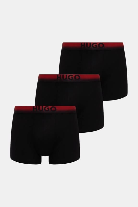 Boxerky HUGO TRUNK TRIPLET SPRAY 3-pack pletenina černá 50556563
