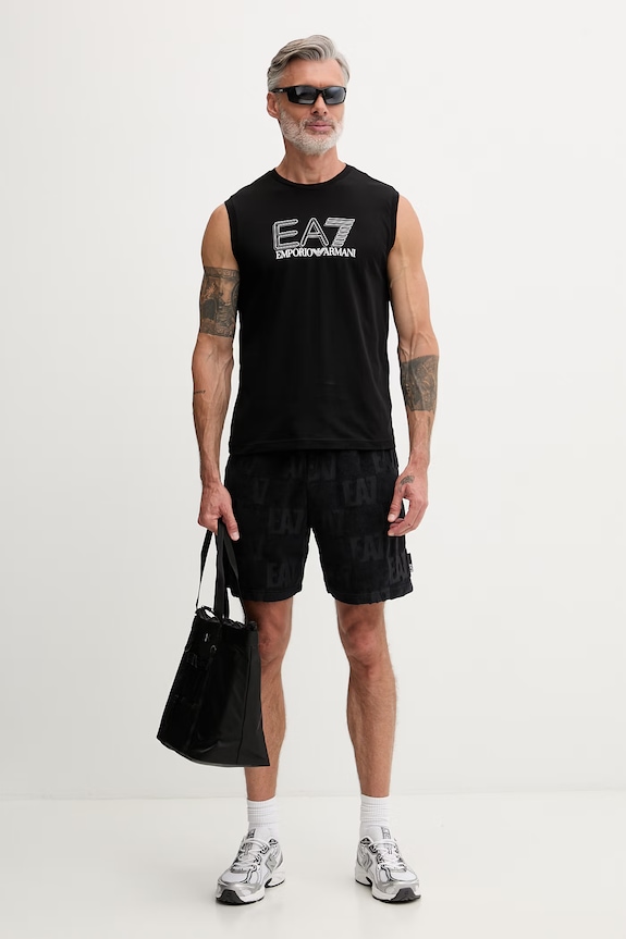 EA7 Emporio Armani pantaloni scurți de trening pentru bărbați, cu bumbac AF21254.7M000506 negru SS26