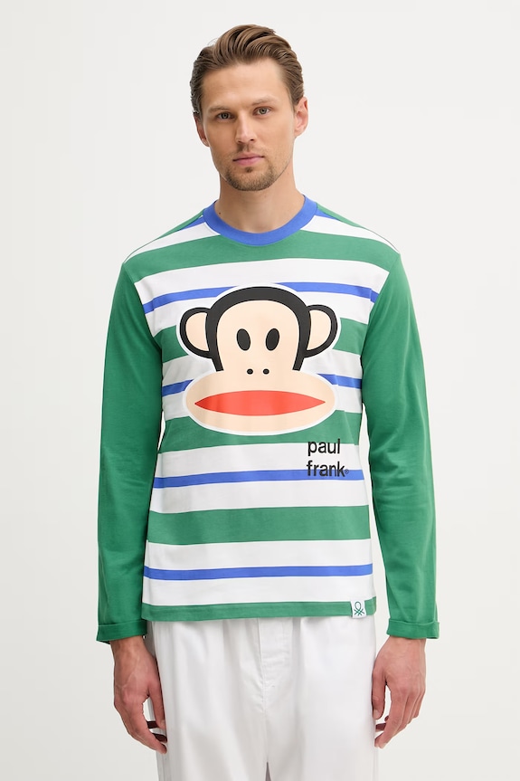United Colors of Benetton majica dugih rukava za spavanje za muškarce od pamuka zelena 3VR54M029