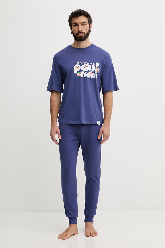 United Colors of Benetton Gornji dio pidžame za muškarce od pamuka 3VR54M02A mornarsko plava SS26