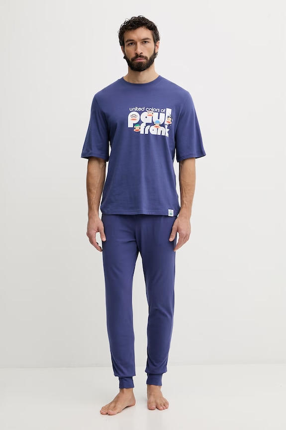 United Colors of Benetton Gornji dio pidžame za muškarce od pamuka 3VR54M02A mornarsko plava SS26