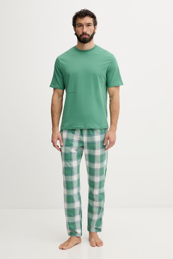 United Colors of Benetton donji dio pidžame za muškarce od pamuka 4ZPZ4F00F zelena SS26