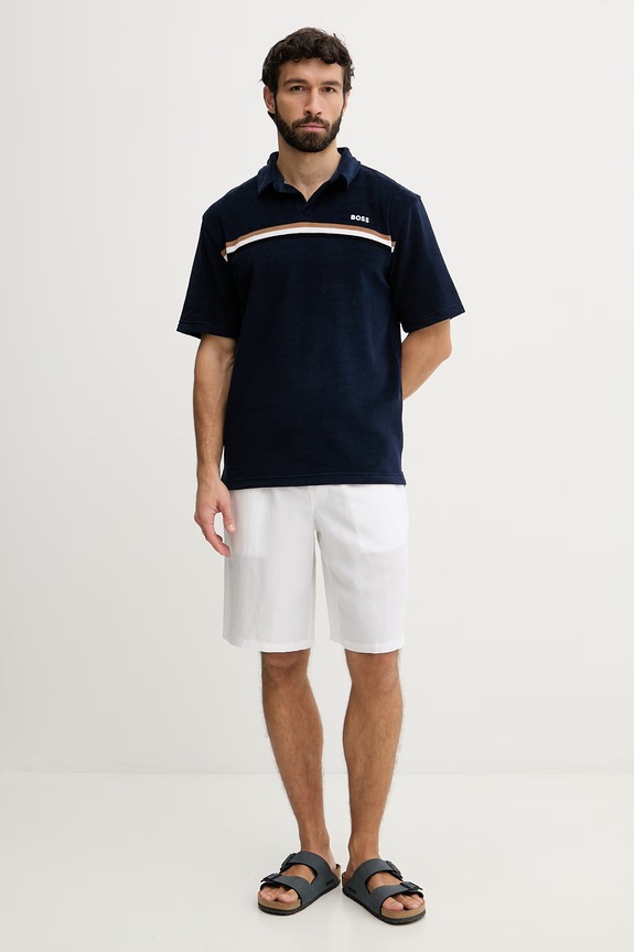 BOSS plážové tričko pánske 50561186 tmavomodrá SS26