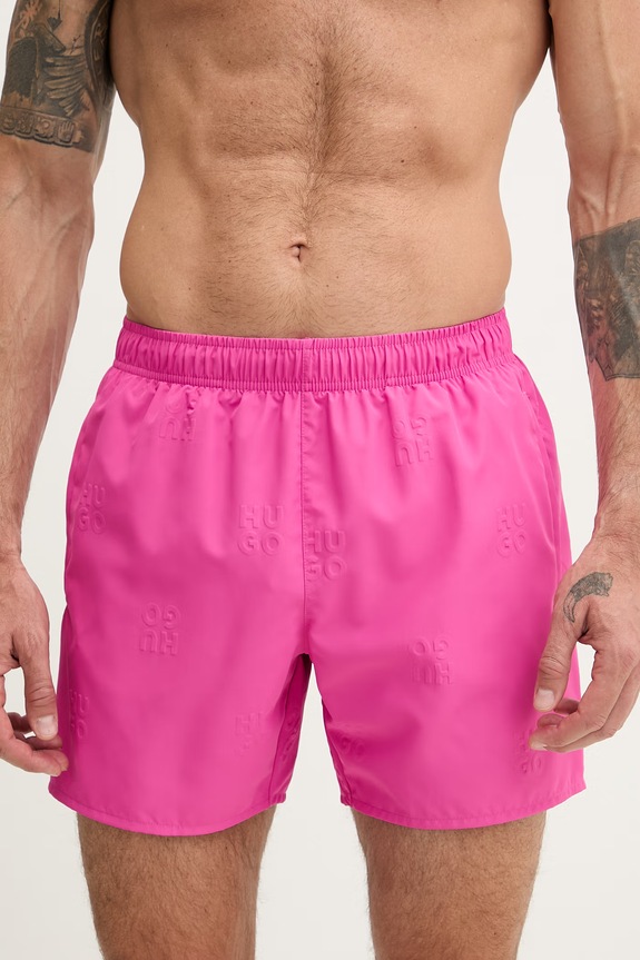 HUGO pantaloni scurți de baie pentru bărbați TONAL_LOGO 50561222 roz SS26