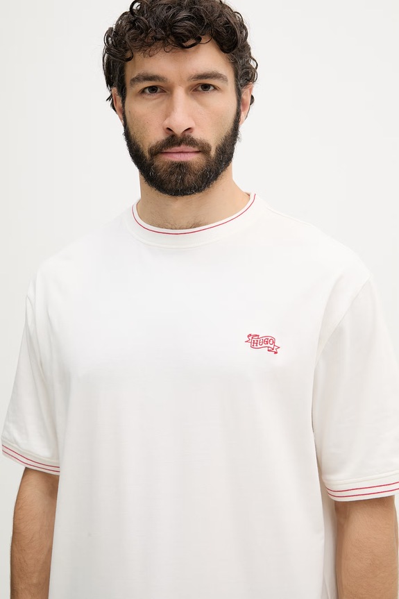 HUGO tričko pánske s bavlnou ROY T-SHIRT béžová 50559715