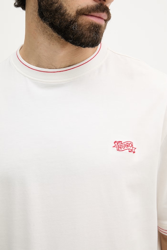 HUGO tričko pánske s bavlnou ROY T-SHIRT 50559715 béžová