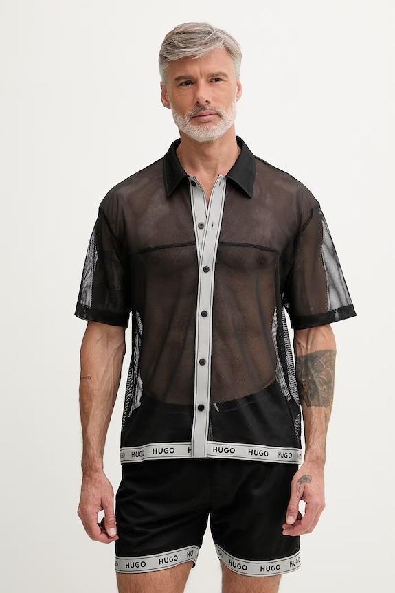 HUGO plážová košeľa pánska LITE_BEACH SHIRT čierna 50561142