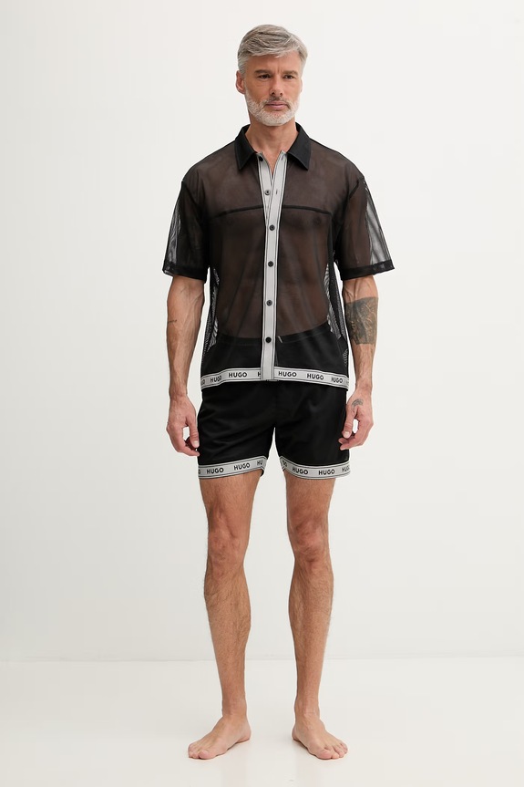 HUGO plážová košeľa pánska LITE_BEACH SHIRT 50561142 čierna SS26