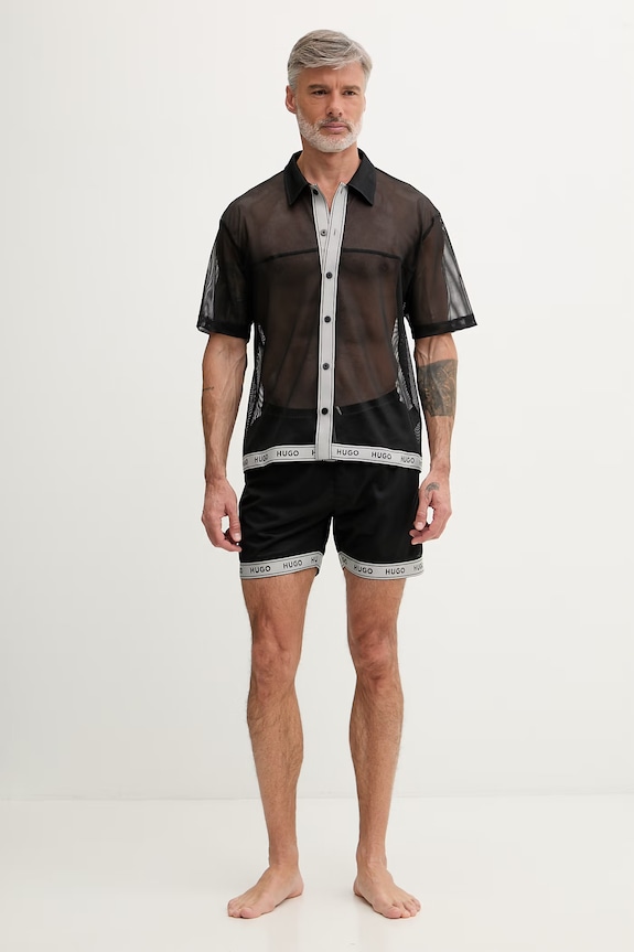HUGO plážová košeľa pánska LITE_BEACH SHIRT 50561142 čierna SS26