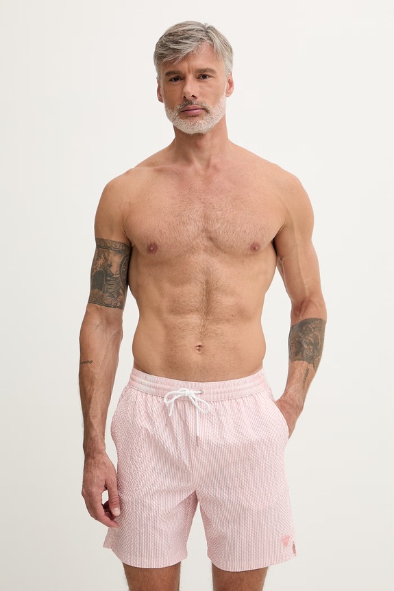 Guess pantaloni scurți de baie pentru bărbați roz F6GT11.WN342