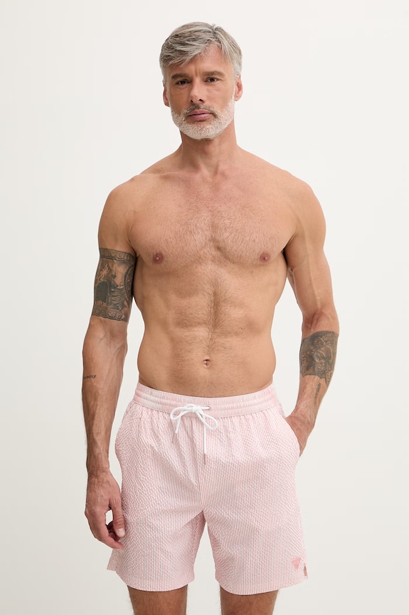 Guess pantaloni scurți de baie pentru bărbați roz F6GT11.WN342