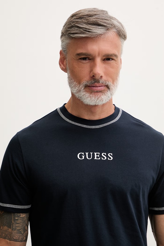 Guess pijama din două piese pentru bărbați bumbac WILLEM U6GX03.KCAM1 bleumarin