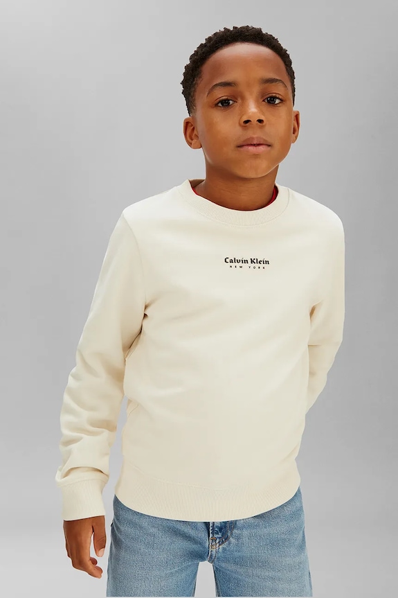 Dječja pamučna dukserica Calvin Klein Jeans bez uzorka bež IB0IB02617.128.176.PPY2