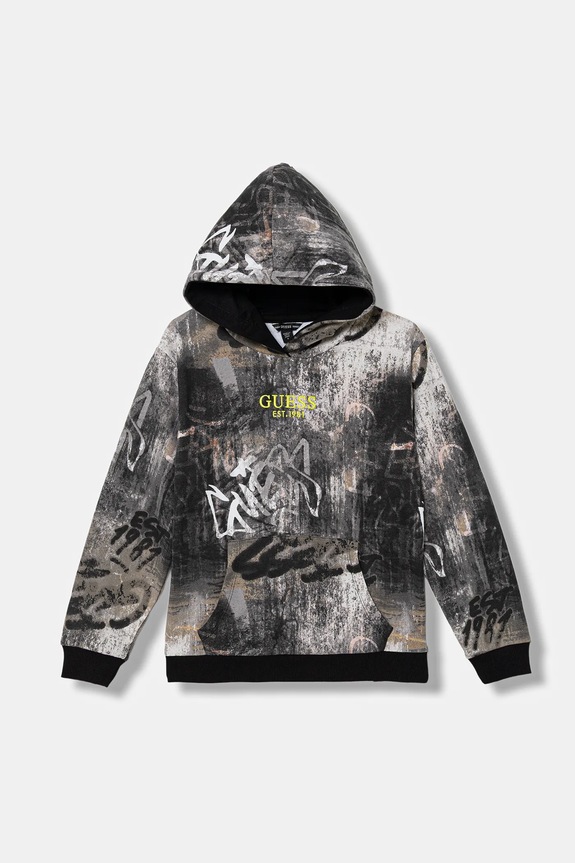 Dětská bavlněná mikina Guess s kapucí šedá L6RQ00.KA6R4.PPY2