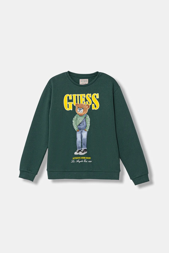 Παιδική βαμβακερή μπλούζα Guess χωρίς κουκούλα πράσινο L6RQ05.KAD74.PPY2