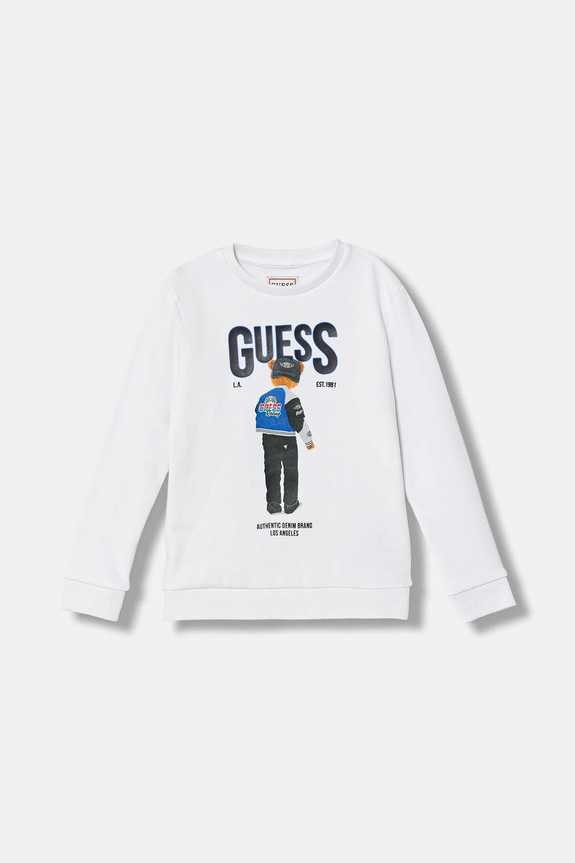Παιδική βαμβακερή μπλούζα Guess χωρίς κουκούλα λευκό N6RQ03.KAD74.PPY2