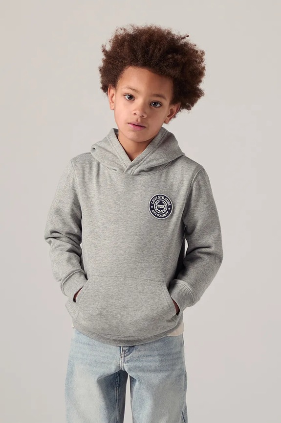 Detská mikina Levi's MODERN CREST HOODIE s kapucňou sivá 8EP587