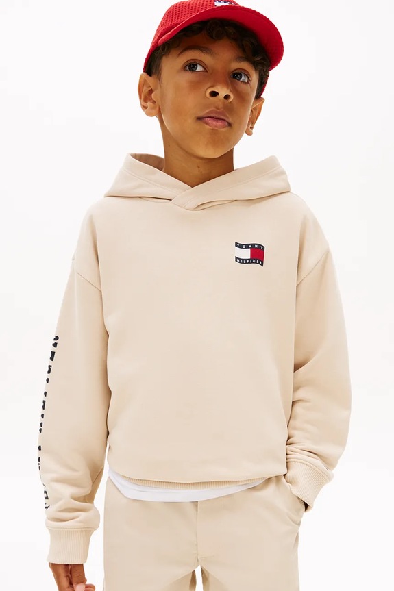 Tommy Hilfiger mikina s kapucňou detská s bavlnou béžová KB0KB10319.128.176.PPY2