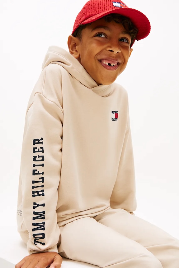 Tommy Hilfiger mikina s kapucňou detská s bavlnou KB0KB10319.128.176.PPY2 béžová